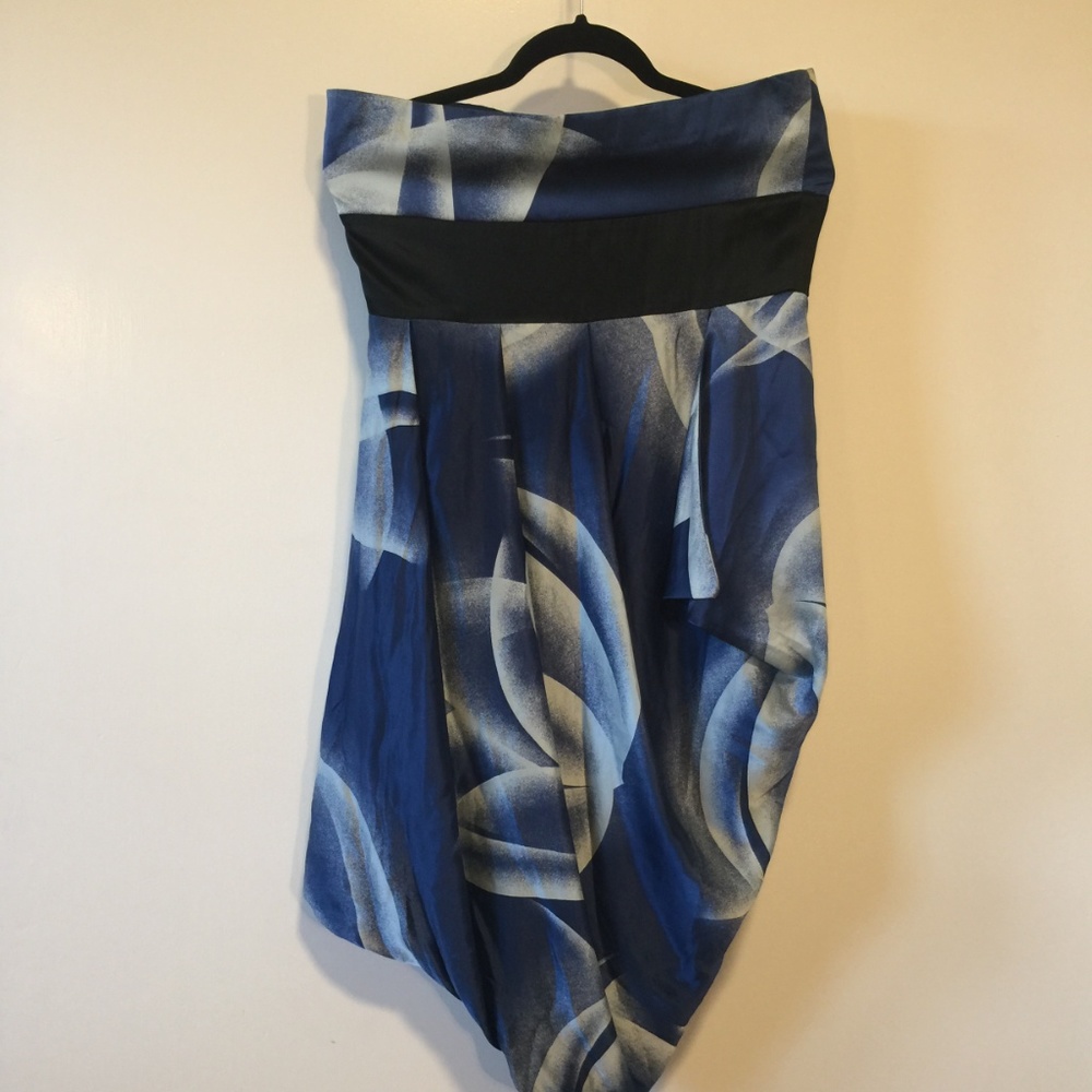 BCBG Asymmetrical Blu & Black Strapless Dress